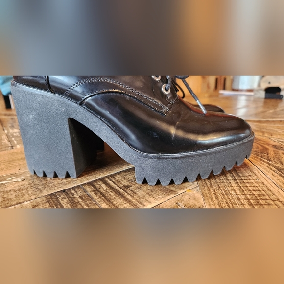 Zara Trafaluc Chunky Block Platform Heels Lace Up Faux Leather Boots Size 6.5 - Picture 3 of 13